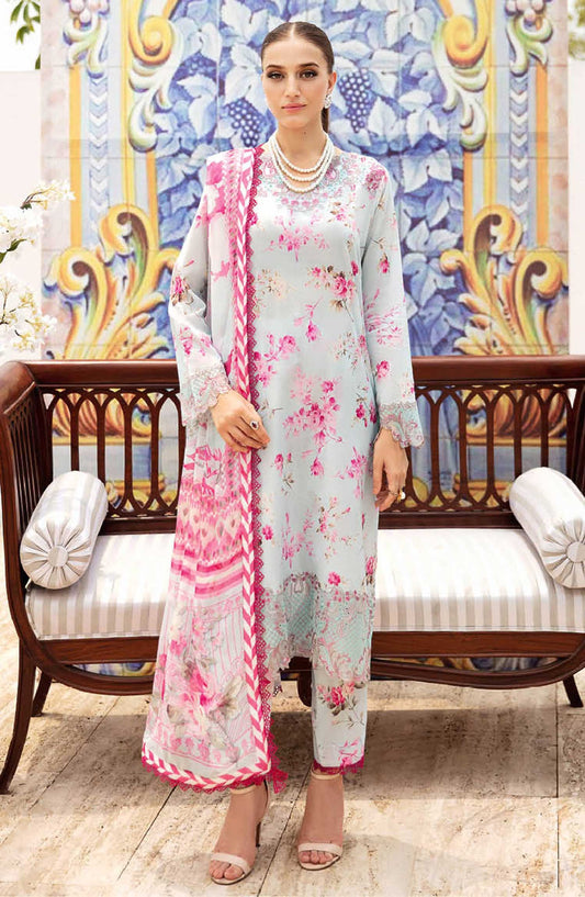 Ramsha Embroidered Lawn Unstitched 3 Piece - N-610 - R25LL - Light Blue - Summer Collection