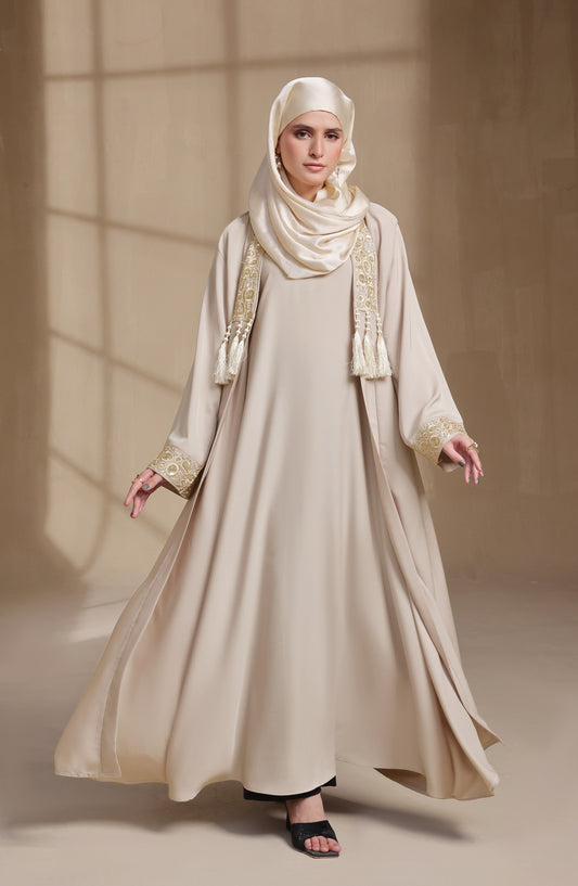Kohinoor by TGM Front Open Premium Fabric Abaya - Nafisah - TGM25KOH - Fawn