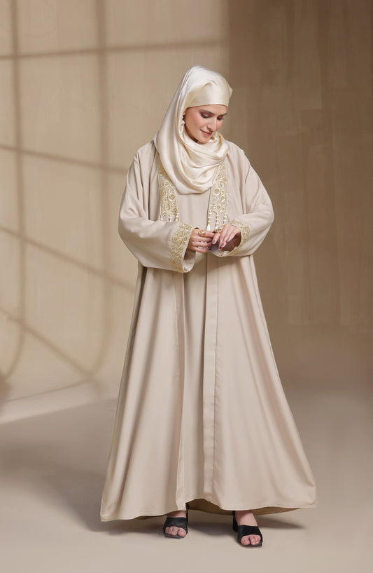 Kohinoor by TGM Front Open Premium Fabric Abaya - Nafisah - TGM25KOH - Fawn
