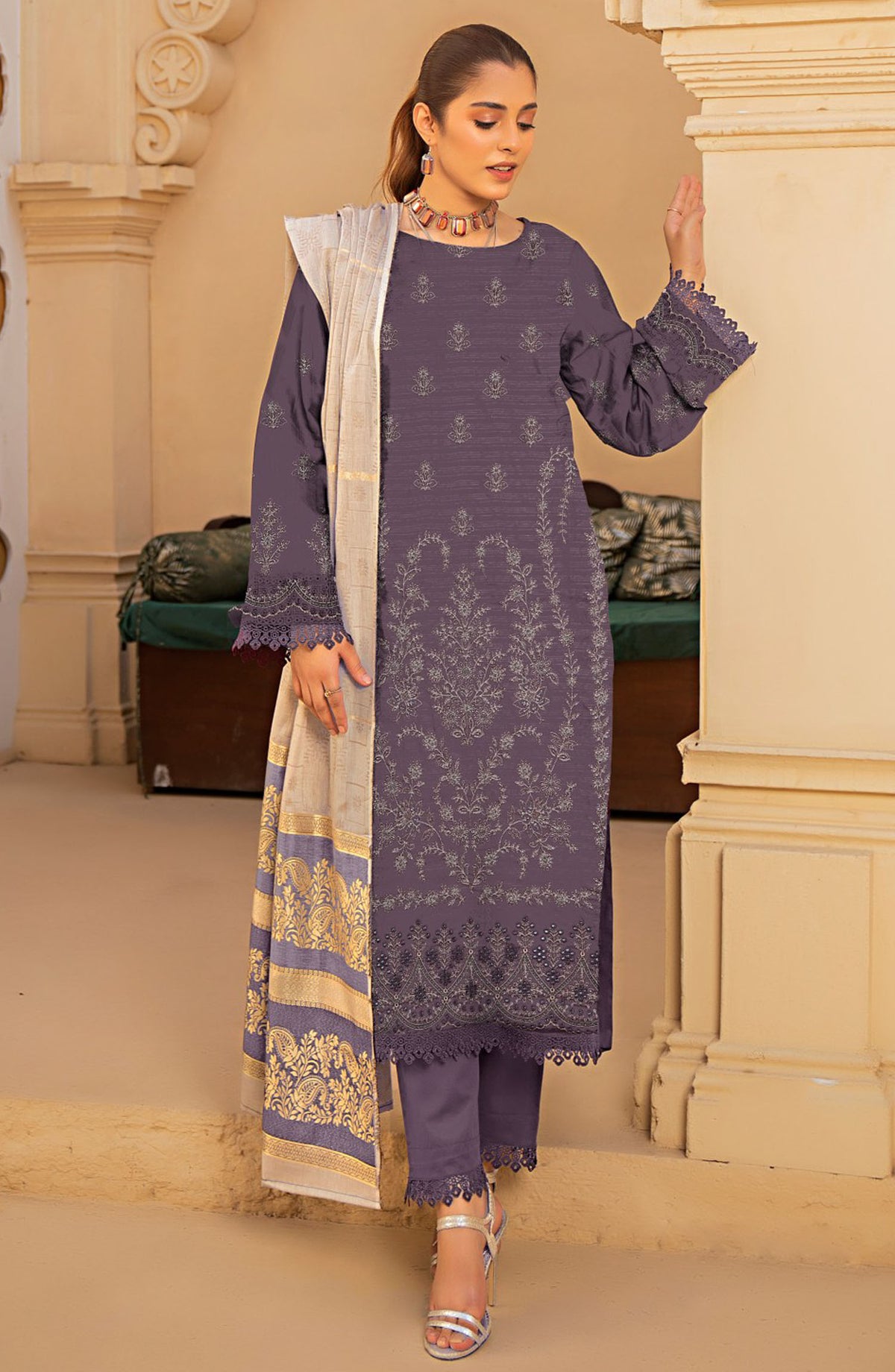 Naqsh Embroidered Lawn Unstitched 3 Piece Suit - D-03 - ALK25NQ - Purple - Summer Collection
