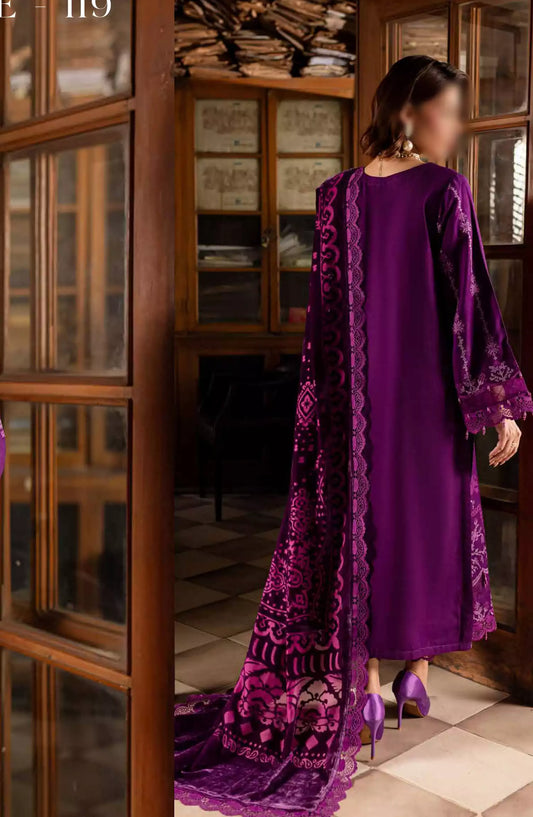 Nureh Unstitched Embroidered Leather Peach Collection with Velvet Palachi Shawl - NE-119