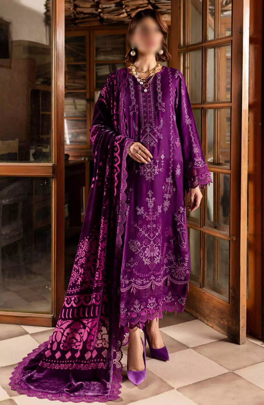 Nureh Unstitched Embroidered Leather Peach Collection with Velvet Palachi Shawl - NE-119