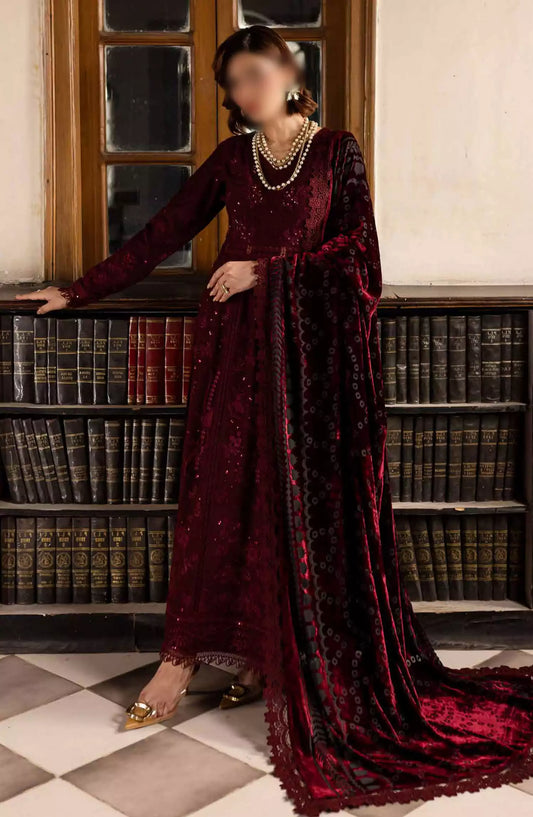 Nureh Unstitched Embroidered Leather Peach Collection with Velvet Palachi Shawl - NE-121