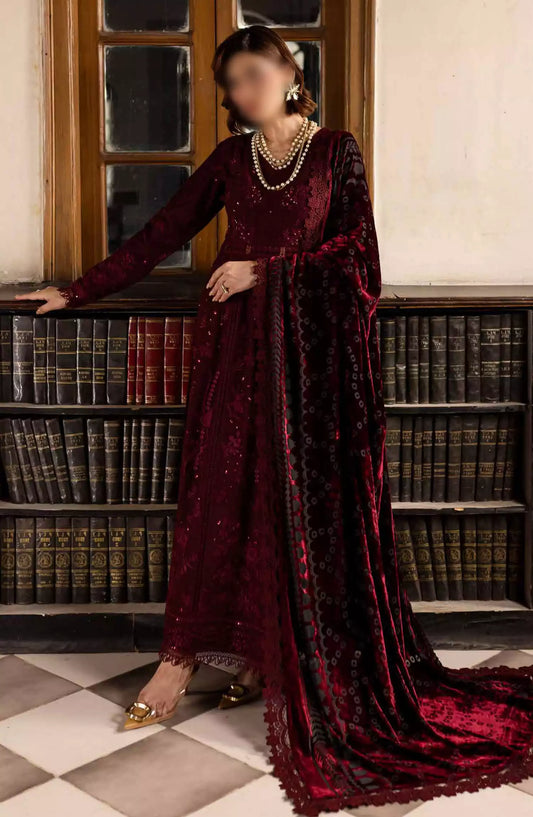 Nureh Unstitched Embroidered Leather Peach Collection with Velvet Palachi Shawl - NE-121