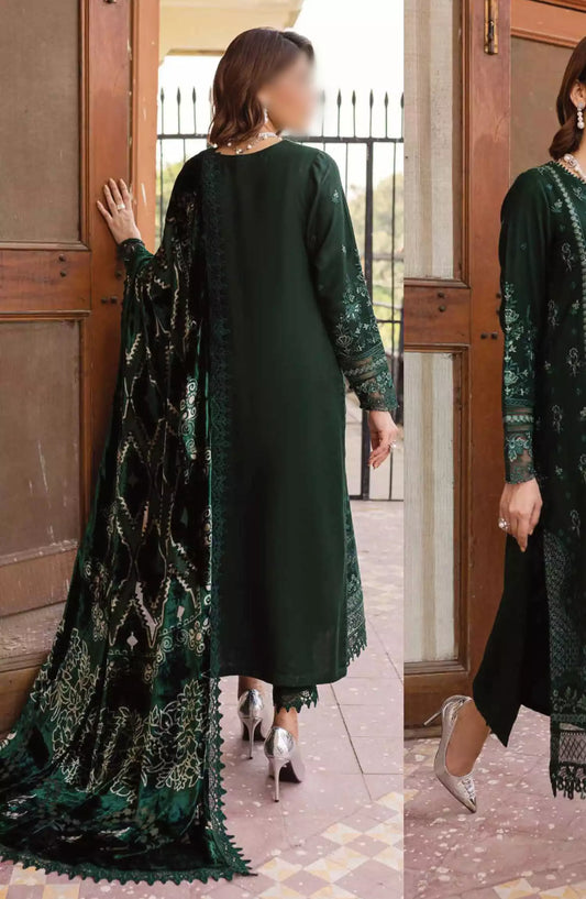 Nureh Unstitched Embroidered Leather Peach Collection with Velvet Palachi Shawl - NE-122