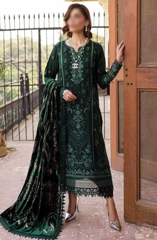 Nureh Unstitched Embroidered Leather Peach Collection with Velvet Palachi Shawl - NE-122