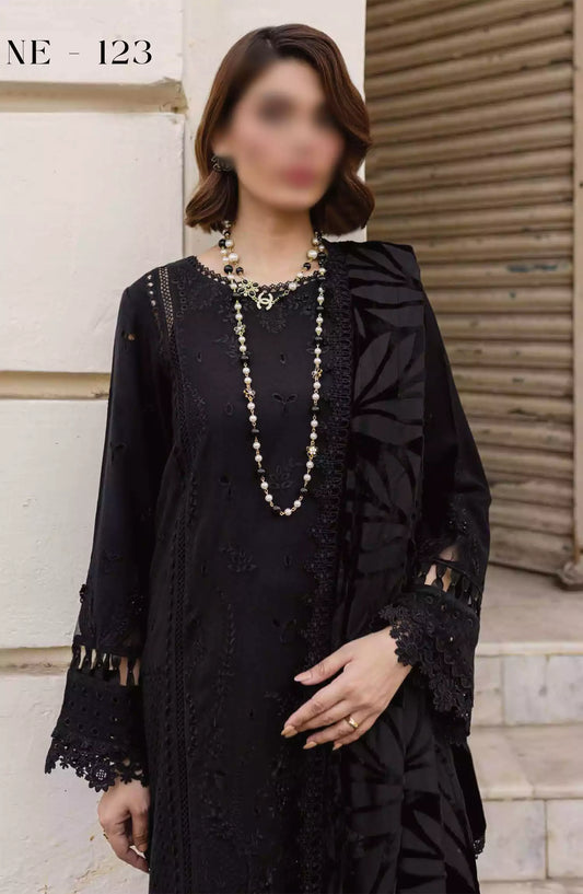 Nureh Unstitched Embroidered Leather Peach Collection with Velvet Palachi Shawl - NE-123