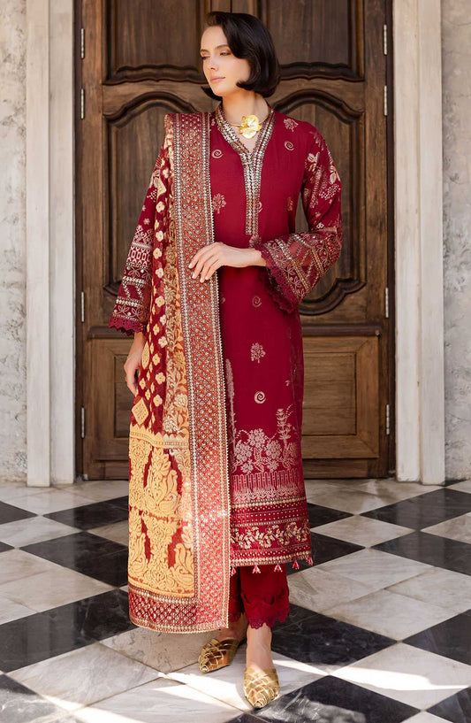 Nureh Embroidered Lawn Unstitched 3 Piece - NE-155 - NU25EJL - Red - Summer Collection