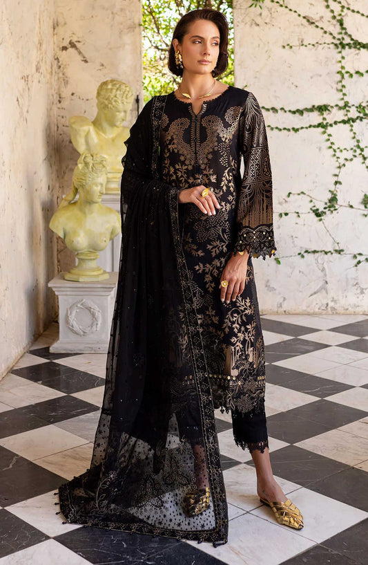 Nureh Embroidered Lawn Unstitched 3 Piece - NE-156 - NU25EJL - Black - Summer Collection