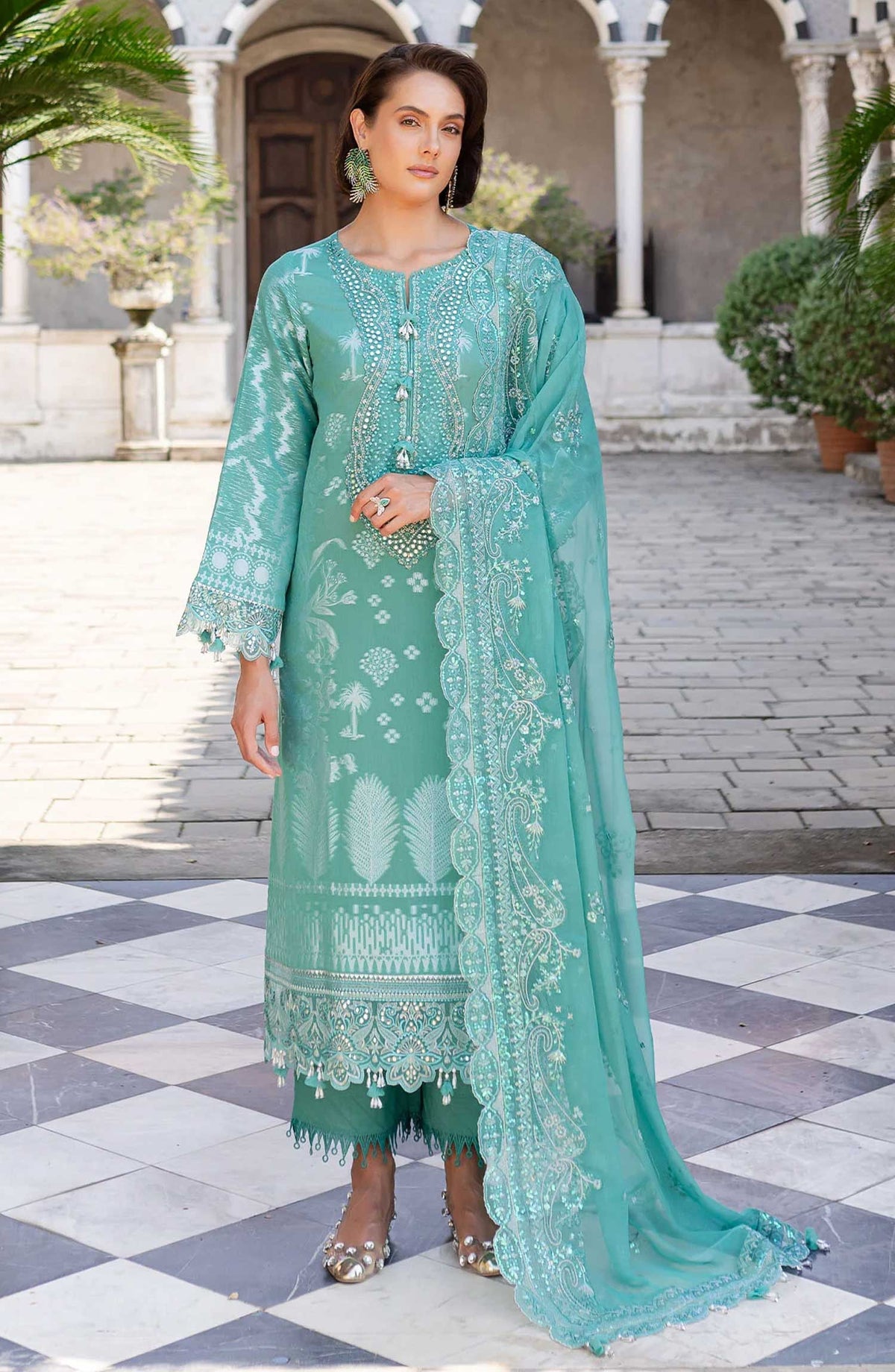 Nureh Embroidered Lawn Unstitched 3 Piece - NE-157 - NU25EJL - Sea Green - Summer Collection