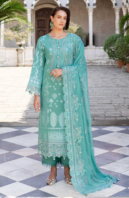 Nureh Embroidered Lawn Unstitched 3 Piece - NE-157 - NU25EJL - Sea Green - Summer Collection