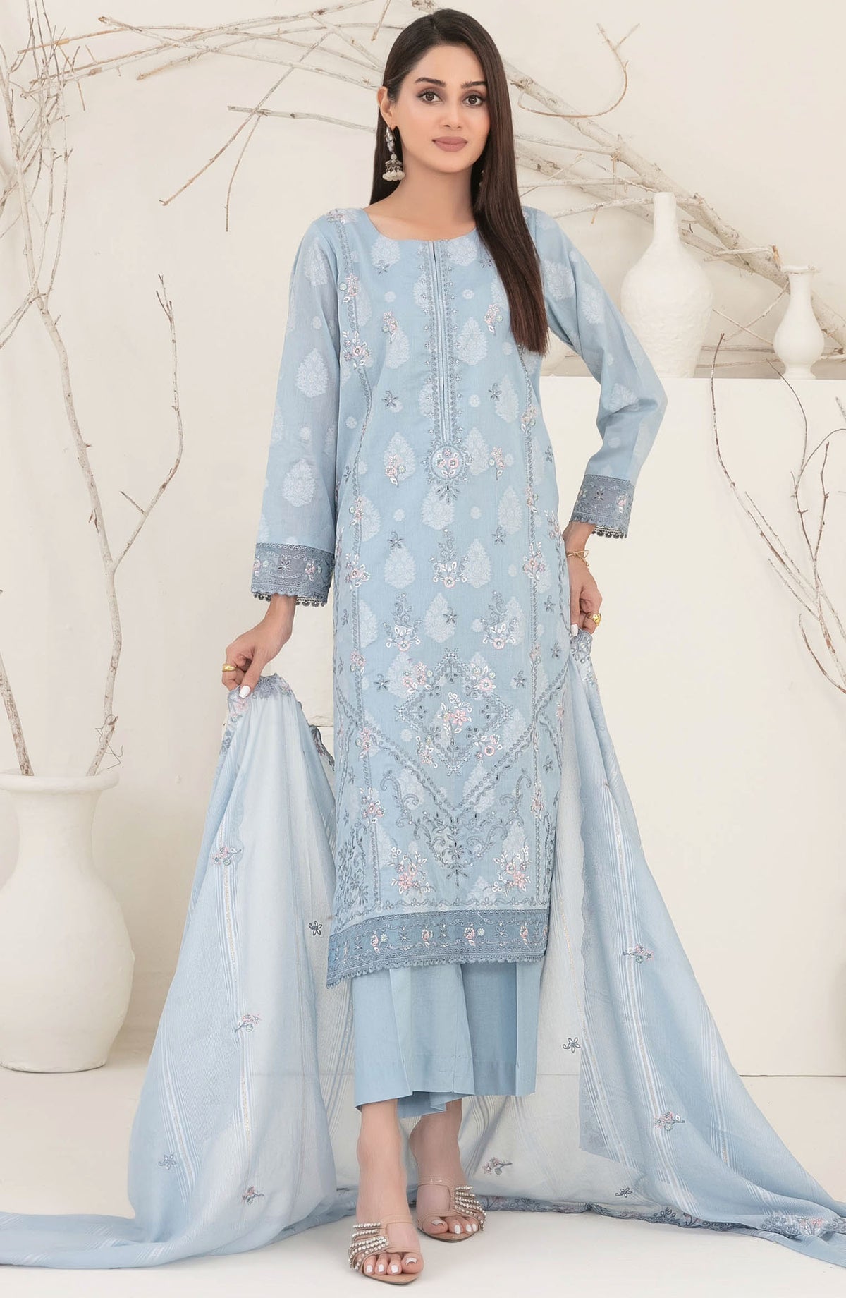 Nayeli by Tawakkal Fabrics Embroidered Lawn Unstitched 3 Piece Suit - D-2239 - TF25NAYL - Blue - Summer Collection