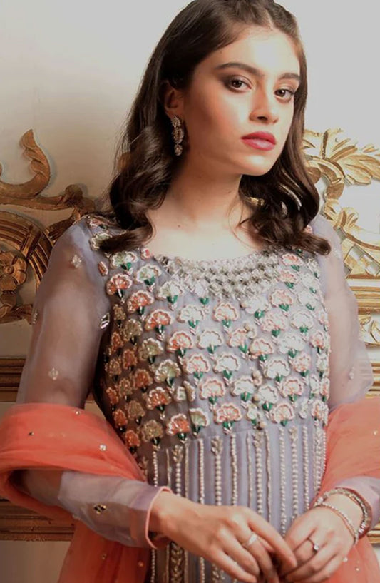 Hues Atelier Embroidered Jamawar 3 Piece - Noor E Hues - HA25LF - Light Grey - Festive Collection