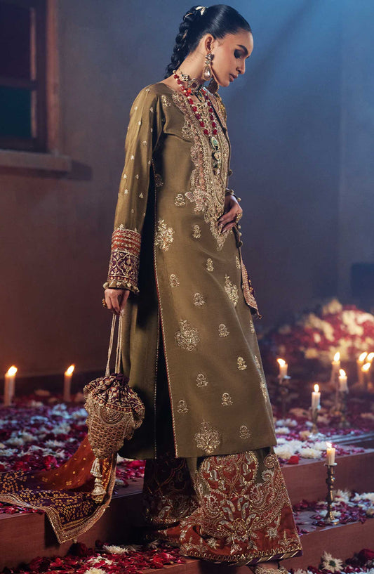 AJR Embroidered Raw silk Unstitched 3 Piece - Nooray - AJR25S - Green - Wedding Collection