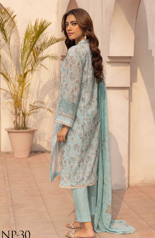 Pastels by Nur Embroidered Lawn Unstitched 3 Piece Suit - NP-30 - NUR25PL - Blue - Summer Collection