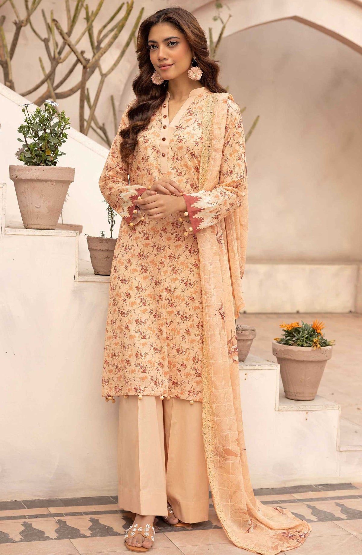 Pastels by Nur Embroidered Lawn Unstitched 3 Piece Suit - NP-31 - NUR25PL - Peach - Summer Collection