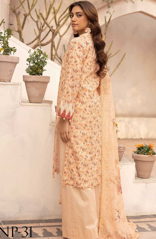 Pastels by Nur Embroidered Lawn Unstitched 3 Piece Suit - NP-31 - NUR25PL - Peach - Summer Collection