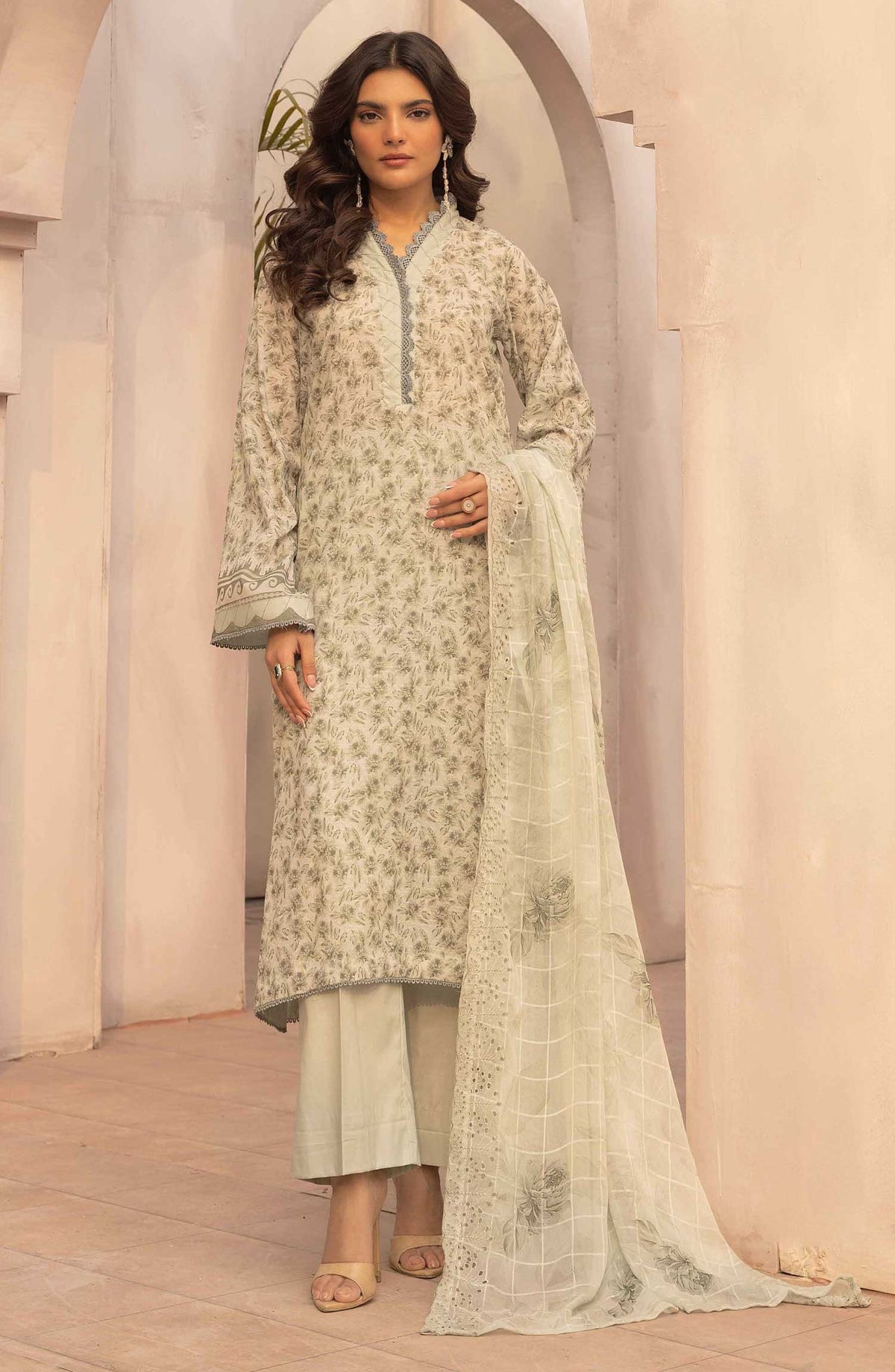 Pastels by Nur Embroidered Lawn Unstitched 3 Piece Suit - NP-32 - NUR25PL - Beige - Summer Collection