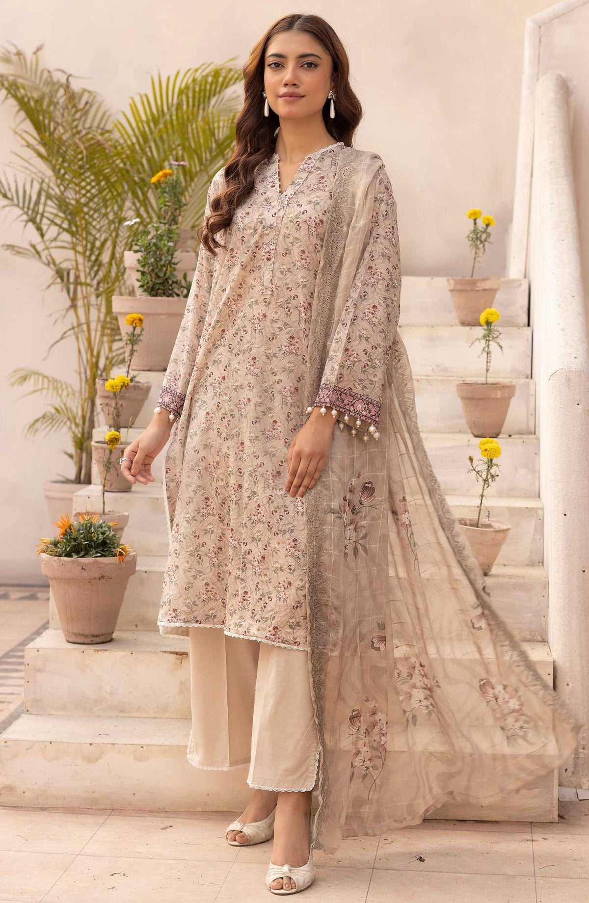Pastels by Nur Embroidered Lawn Unstitched 3 Piece Suit - NP-33 - NUR25PL - Grey - Summer Collection
