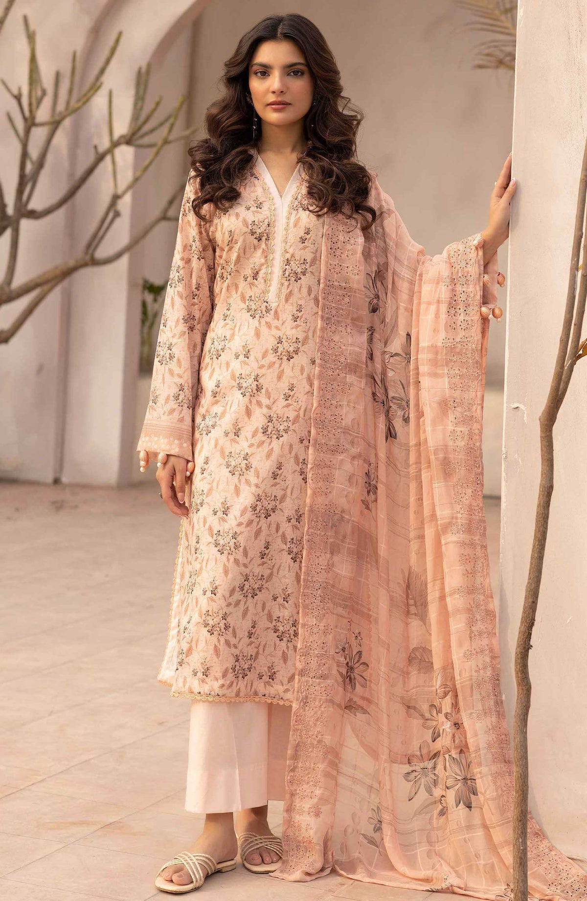 Pastels by Nur Embroidered Lawn Unstitched 3 Piece Suit - NP-34 - NUR25PL - Peach - Summer Collection