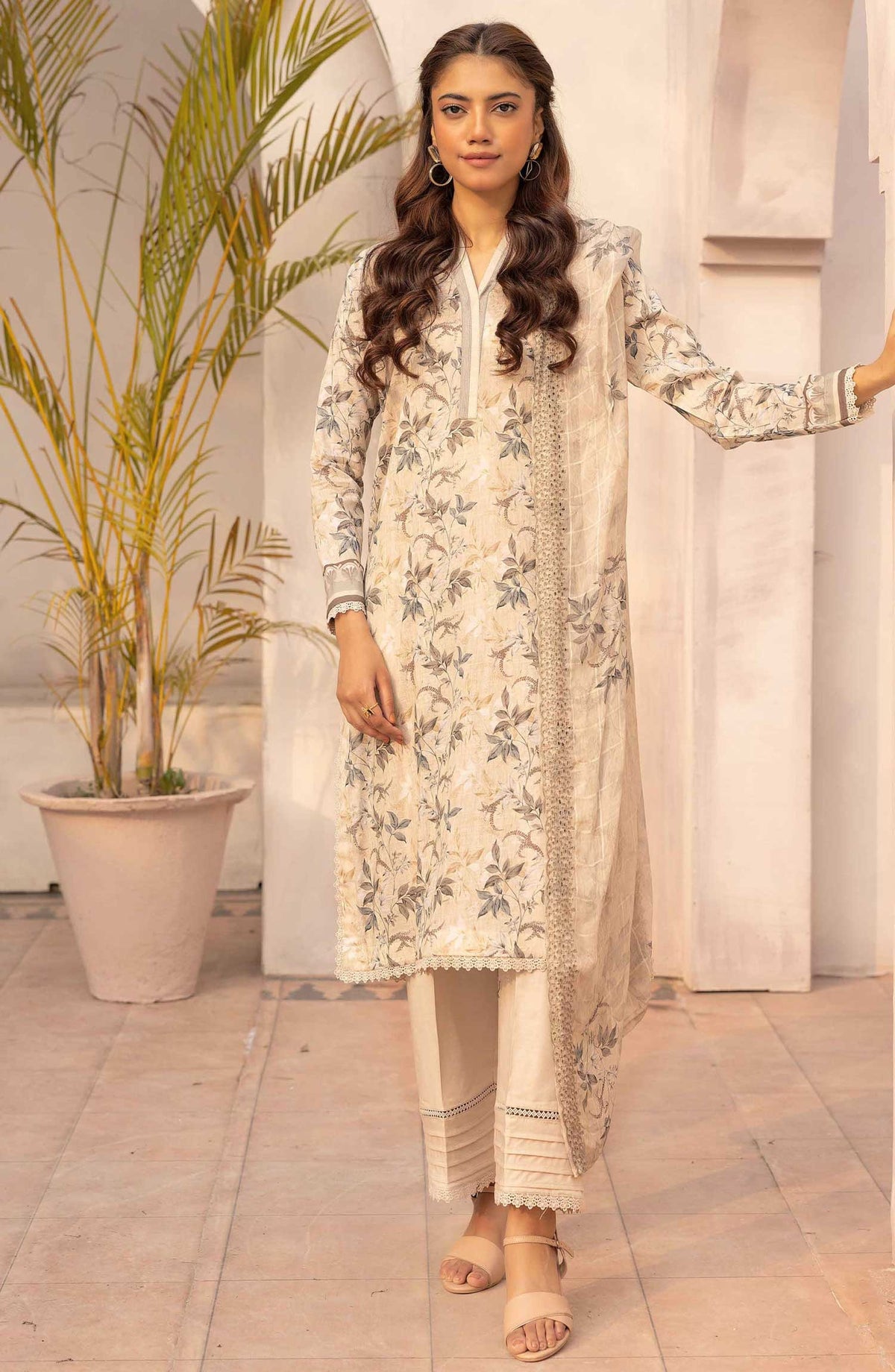 Pastels by Nur Embroidered Lawn Unstitched 3 Piece Suit - NP-35 - NUR25PL - Beige - Summer Collection