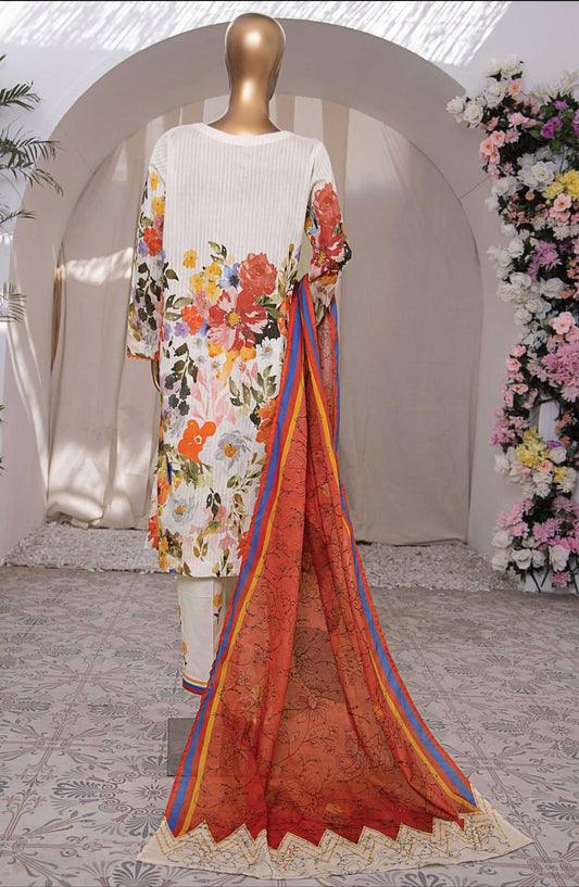 Nayab by HZ Textile Embroidered Lawn Unstitched 3 Piece - NPE-01 - HZ25NL - White - Summer Collection