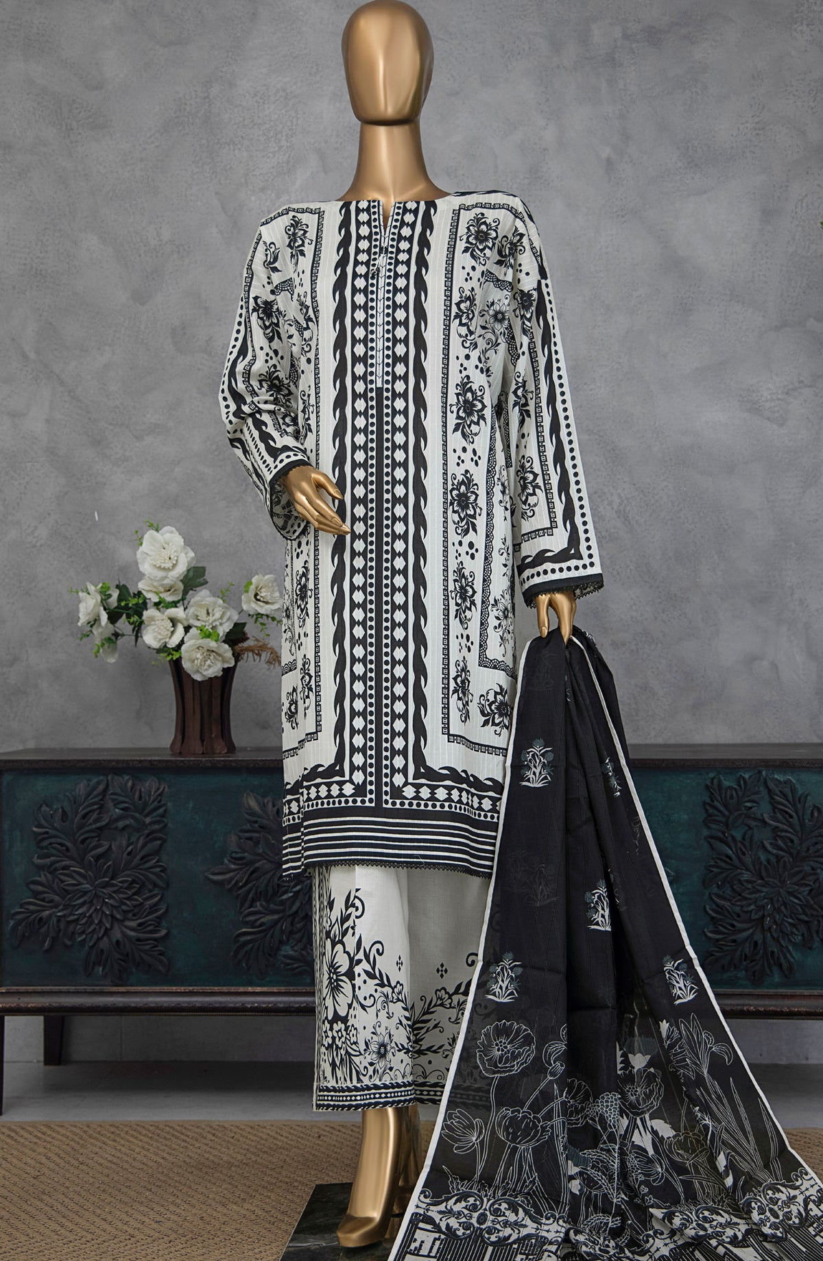 Nayab by HZ Textile Printed Lawn Unstitched 3 Piece Suit - NPE-01 - HZ25NPED - White - Summer Collection