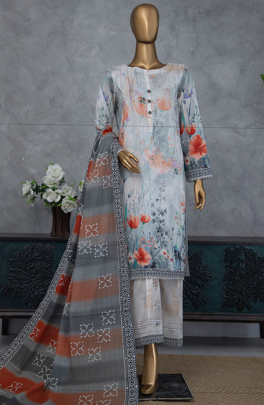 Nayab by HZ Textile Printed Lawn Unstitched 3 Piece Suit - NPE-04 - HZ25NPED - Grey - Summer Collection