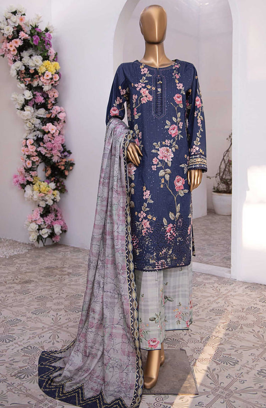 Nayab by HZ Textile Embroidered Lawn Unstitched 3 Piece - NPE-09 - HZ25NL - Navy Blue - Summer Collection