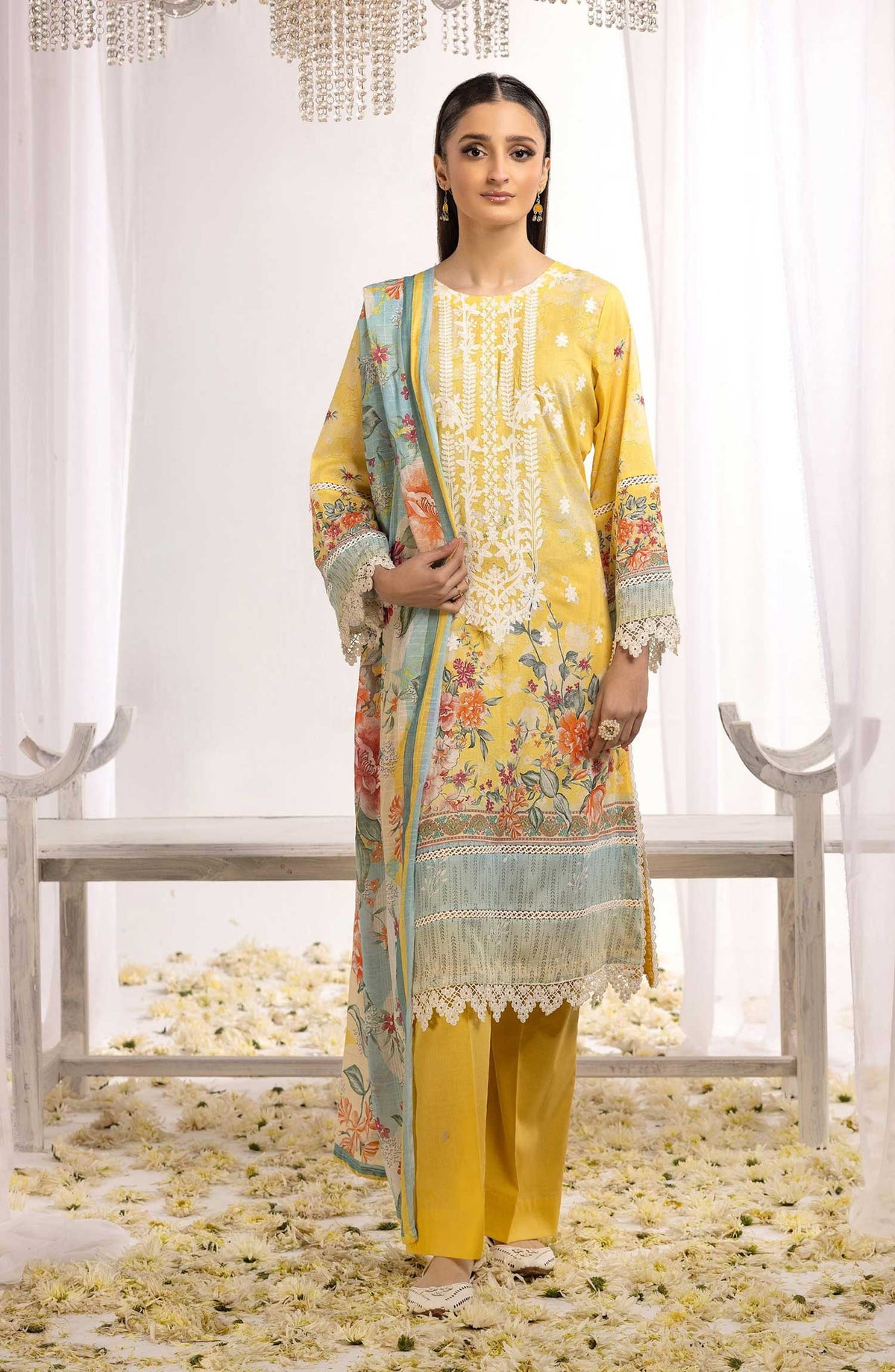 Rawayat by NUR Embroidered Lawn Unstitched 3 Piece - NR 01 - NUR25R - Yellow - Summer Collection