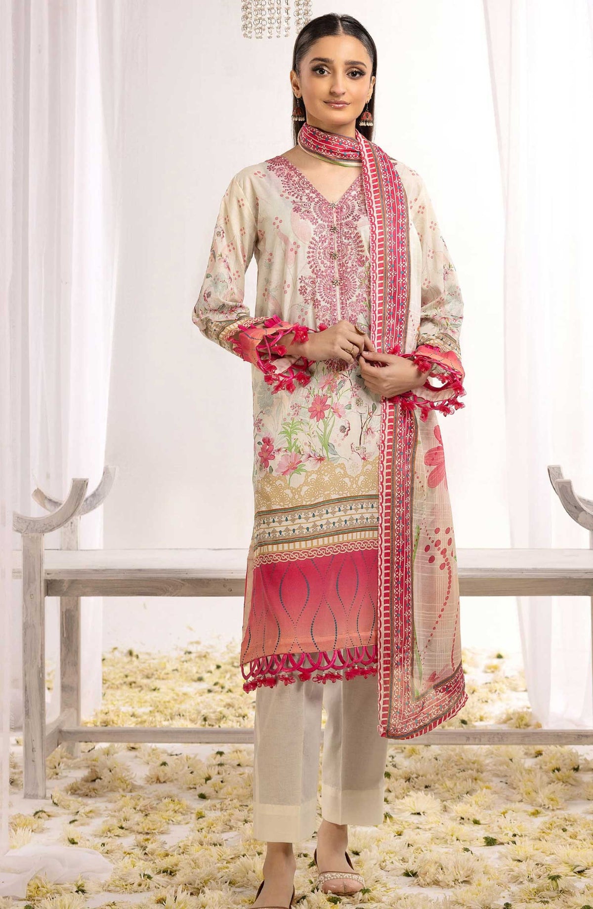 Rawayat by NUR Embroidered Lawn Unstitched 3 Piece - NR 02 - NUR25R - Cream - Summer Collection