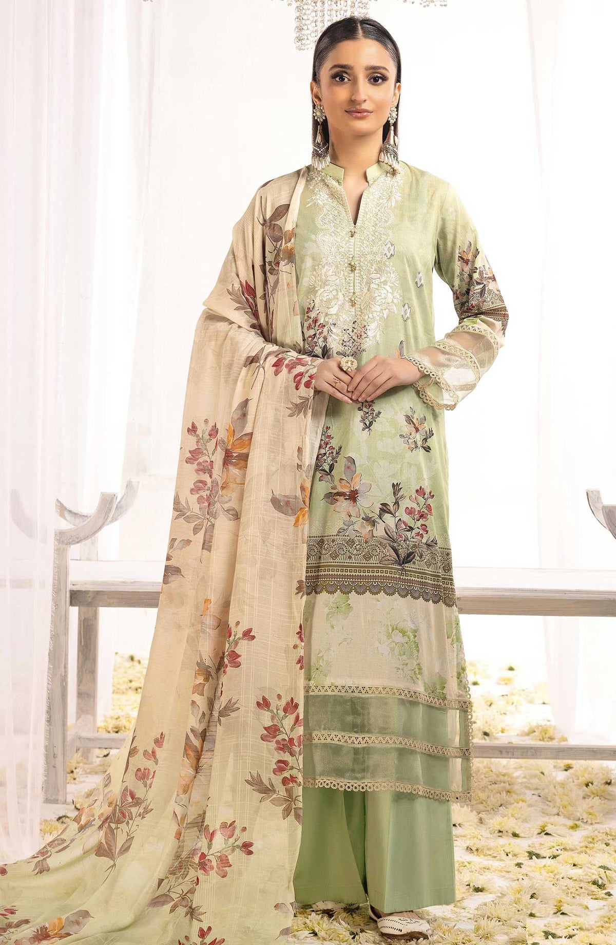 Rawayat by NUR Embroidered Lawn Unstitched 3 Piece - NR 03 - NUR25R - Pista Green - Summer Collection