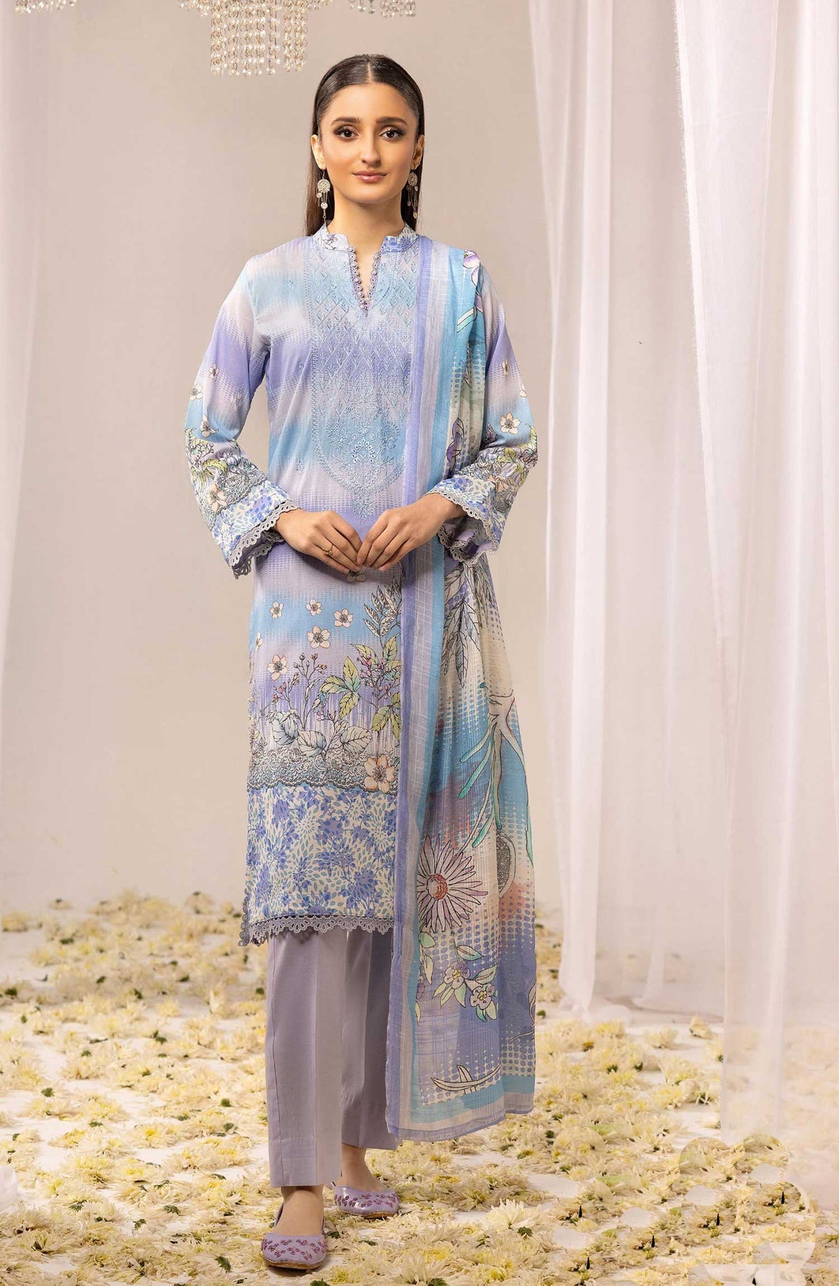 Rawayat by NUR Embroidered Lawn Unstitched 3 Piece - NR 05 - NUR25R - Blue - Summer Collection