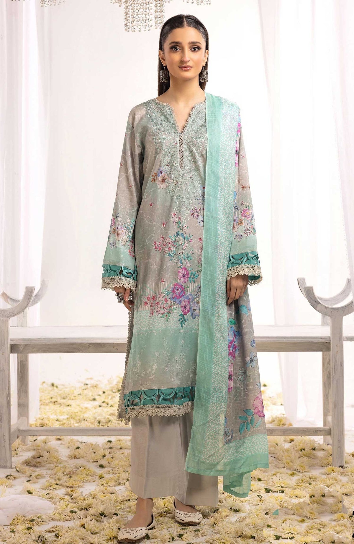 Rawayat by NUR Embroidered Lawn Unstitched 3 Piece - NR 07 - NUR25R - Grey - Summer Collection