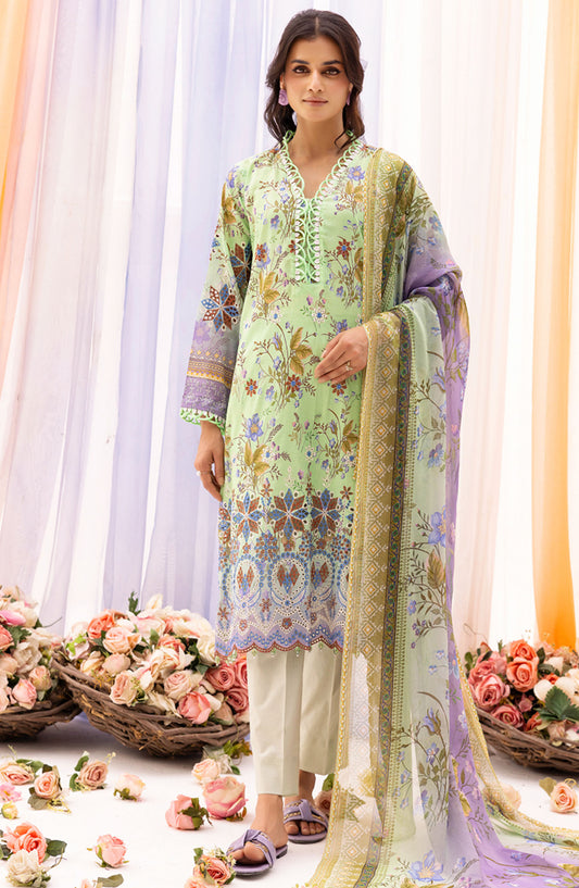 RangRez by NUR Embroidered Lawn Unstitched 3 Piece Suit - NR-403 - NUR25RRL - Green - Summer Collection