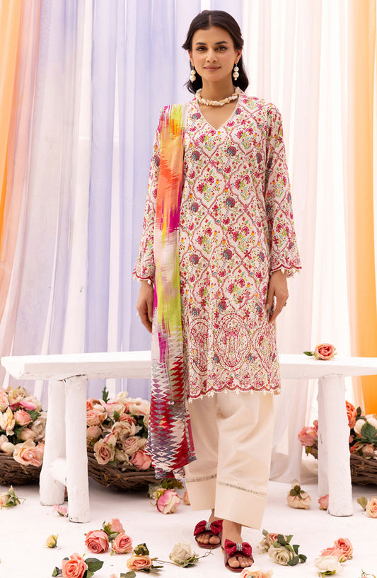 RangRez by NUR Embroidered Lawn Unstitched 3 Piece Suit - NR-407 - NUR25RRL - Off White - Summer Collection