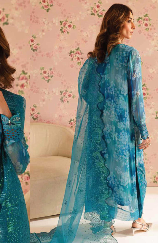 Ballerina by Nureh Embroidered Chiffon Unstitched 4 Piece - NU2 158 - NU25B - Blue - Festive Collection