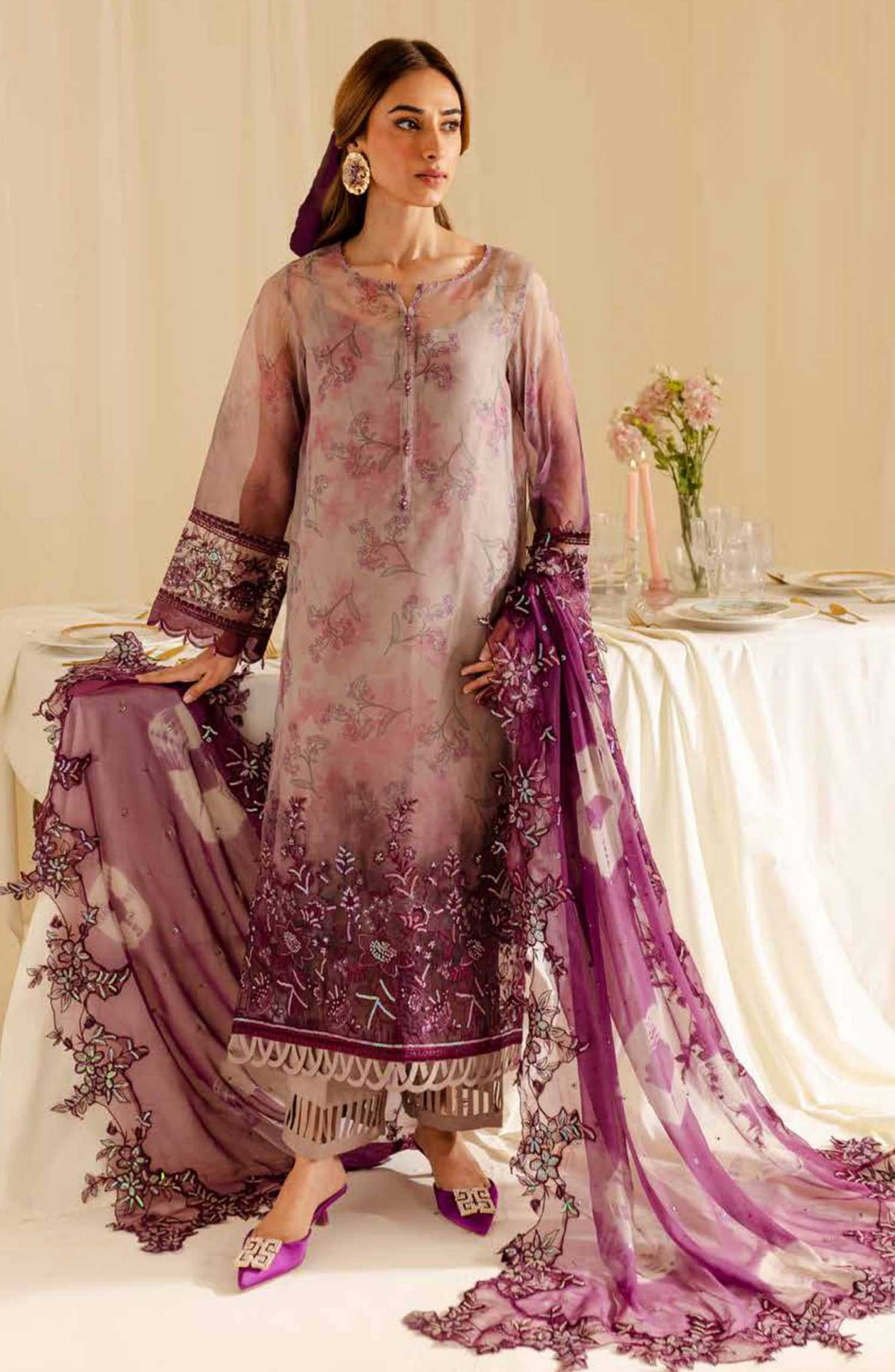 Ballerina by Nureh Embroidered Organza Unstitched 4 Piece - NU2 163 - NU25B - Purple - Festive Collection
