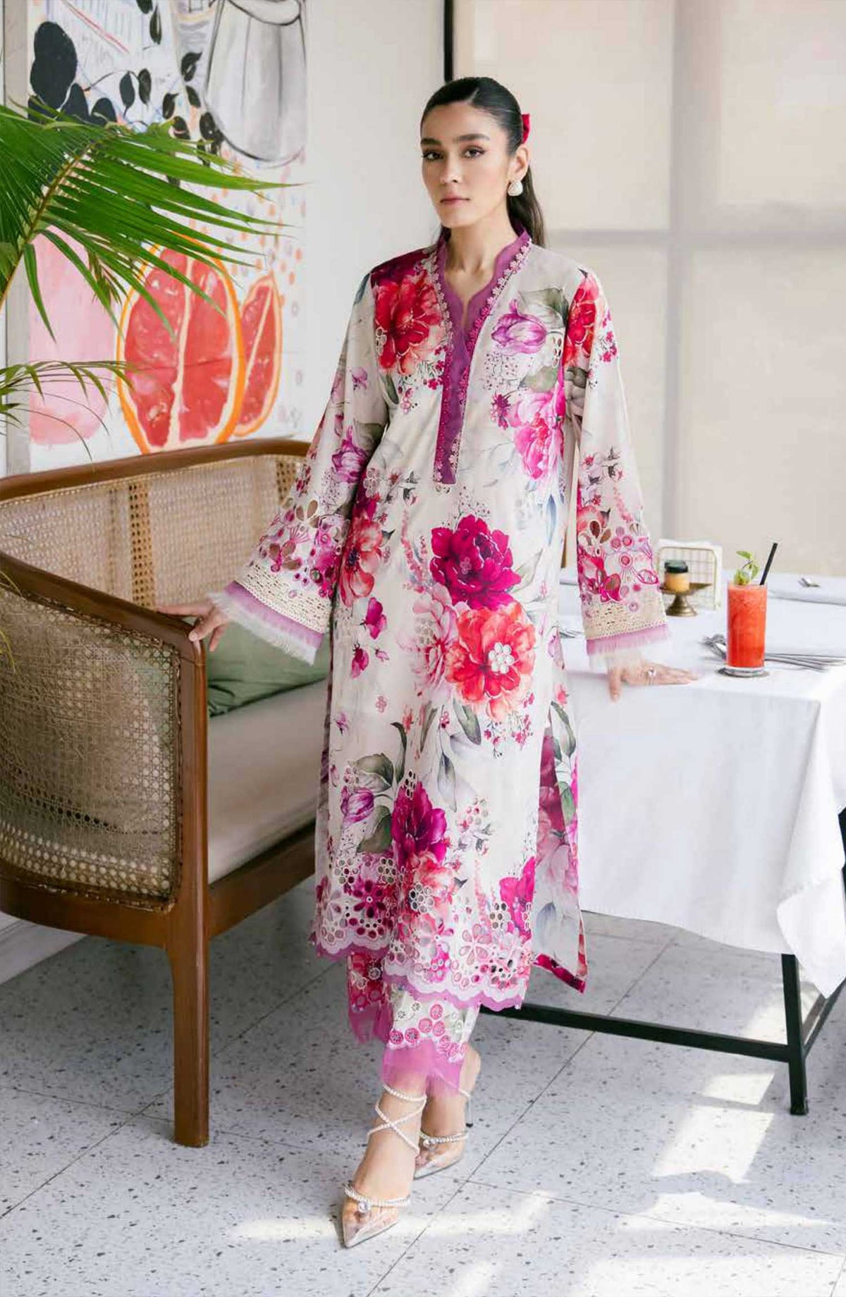 Ballerina by Nureh Embroidered Lawn Unstitched 2 Piece Suit - NU2 - 153 - NU25BC - Hot Pink - Suumer Collection