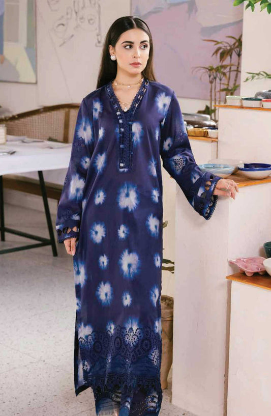 Ballerina by Nureh Embroidered Lawn Unstitched 3 Piece Suit - NU2 - 156 - NU25BC - Navy Blue - Suumer Collection