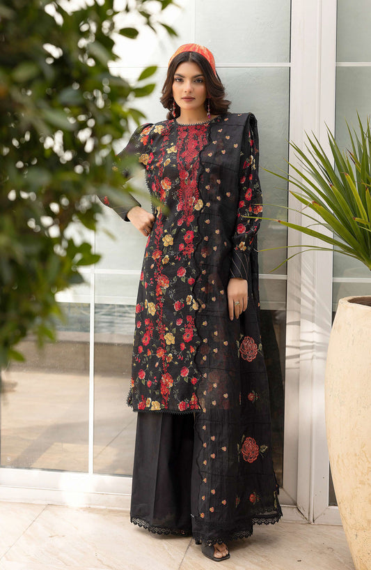 Printkari by NUR Embroidered Lawn Unstitched 3 Piece Suit - P-03 - NUR25PK - Black - Summer Collection