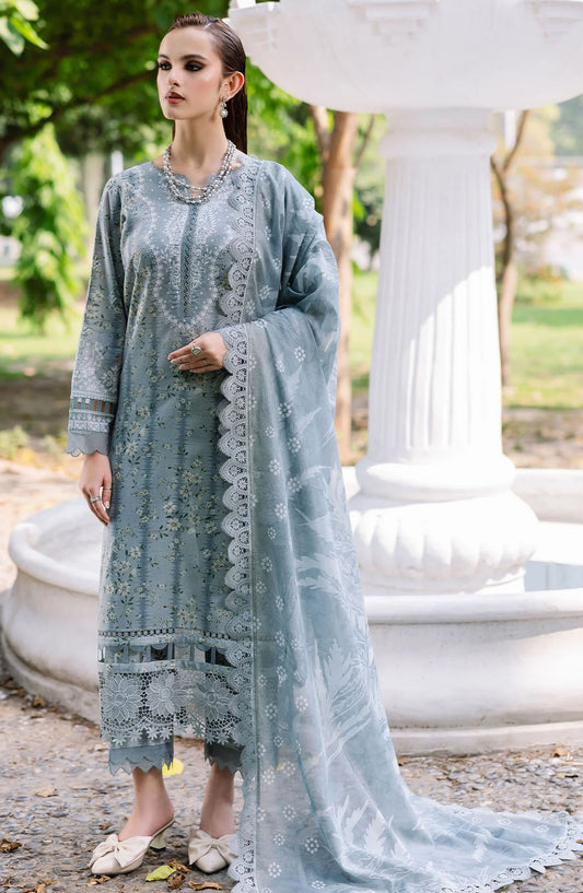 Nureh Chikankari Lawn Unstitched 3 Piece Suit - DD-09 - NU25DDCL - Grey - Summer Collection
