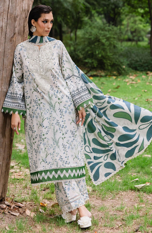 Nureh Chikankari Lawn Unstitched 3 Piece Suit - DD-07 - NU25DDCL - Off White - Summer Collection