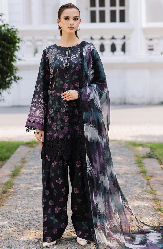 Nureh Chikankari Lawn Unstitched 3 Piece Suit - DD-06 - NU25DDCL - Black - Summer Collection