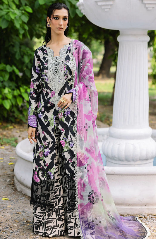 Nureh Chikankari Lawn Unstitched 3 Piece Suit - DD-05 - NU25DDCL - Black - Summer Collection