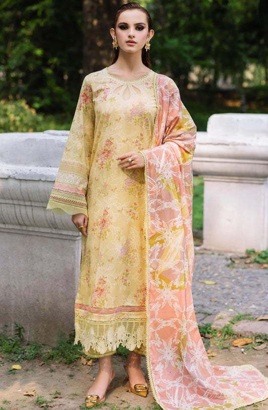 Nureh Chikankari Lawn Unstitched 3 Piece Suit - DD-04 - NU25DDCL - Yellow - Summer Collection