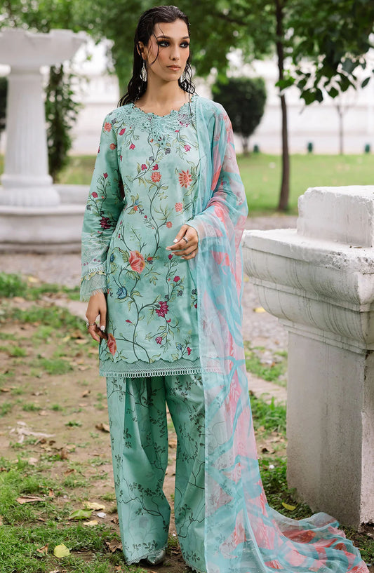 Nureh Chikankari Lawn Unstitched 3 Piece Suit - DD-03 - NU25DDCL - Green - Summer Collection