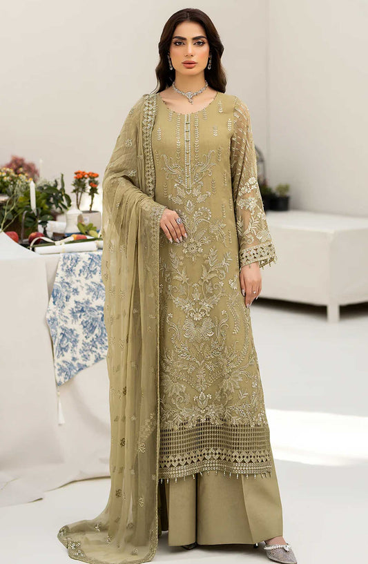 Lamisah Luxury Chiffon Unstitched Collection By Lavish Premium - Olive