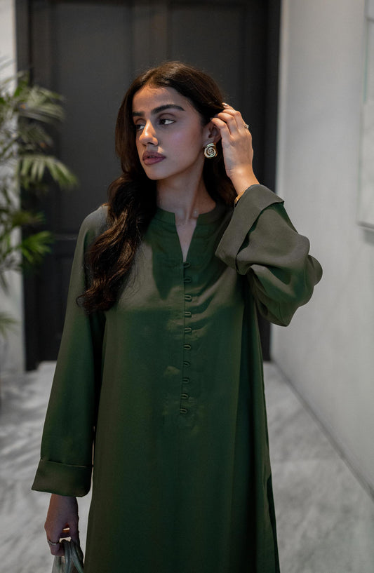 La Rosaa Solid georgette Stitched 2 Piece - Olive - Olive Green - Casual Collection