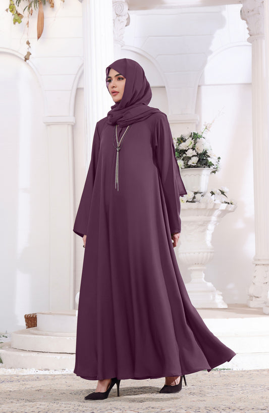 Kohinoor by TGM Maxi Style Premium Nidha Abaya - Omaima Plum - TGM25KOH - Plum